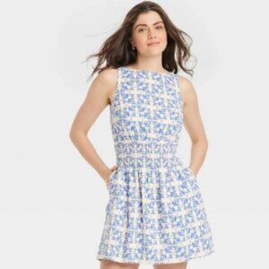 NWT | Universal Thread | Blue White Floral Smocked Waist Midi Dress | S